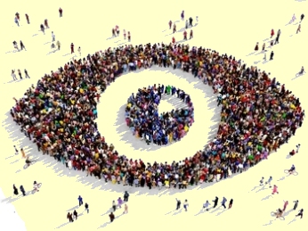 An eye composed of many people gathering